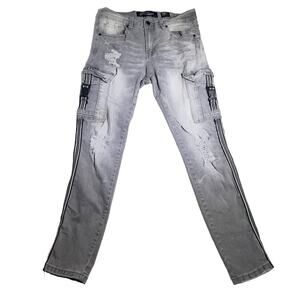 Heritage America 1776 Denim Jeans Men's 32w x 32L Grey Cargo Distressed Designer